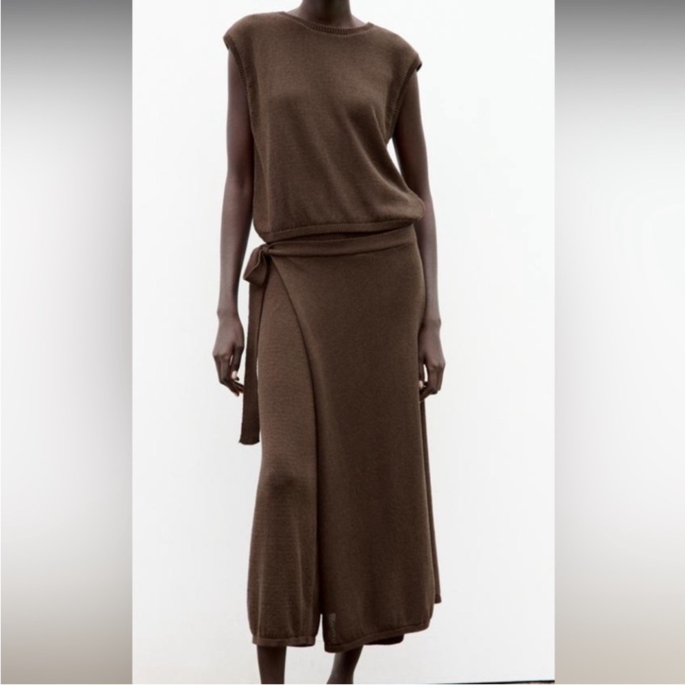 Zara Chocolate Brown Knit Skirt Set